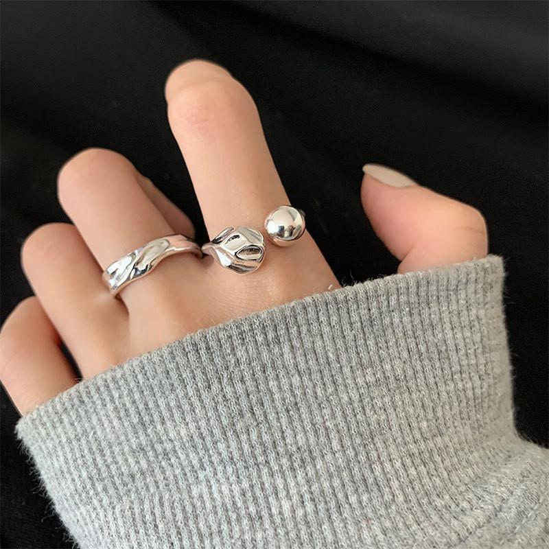 Atemberaubender 925 Sterling Silber Ring mit unregelmäßigem geometrischem Design für Frauen, modisches Statement-Stück