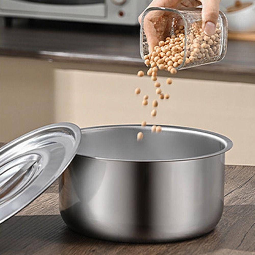 5Pcs With Lid Stainless Steel Soup Pot Rustproof Steamed Egg Bowls Stock Pot Set  Open Flame