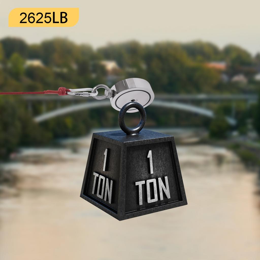 Double Sided Fishing Magnet Kit W /Rope,Gloves & Grappling Hook, 1190kg Pulling Force Complete Retrieval Set for Metal Detecting