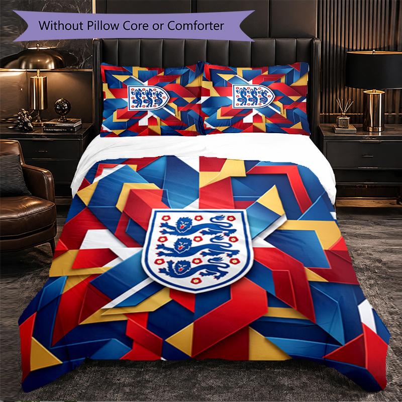 England Football Pattern 3 Pieces Bedding Set Soft Microfiber Duvet Cover with Pillow Cases for Bedroom