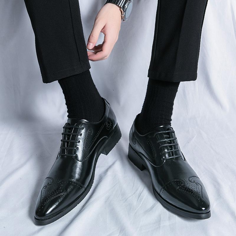 Large Size Business Dress Men's British Block Leather Shoes Groom Wedding Shoes Men's Pointed Leather Shoes