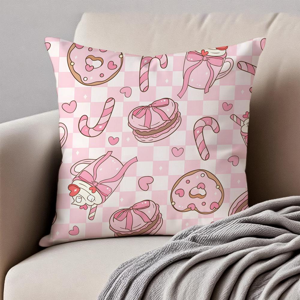 Handdrawn Style Heart Pattern Cushion Cover Pillowcase Antidustmite Invisible Zipper Short Plush Sofa Cushion