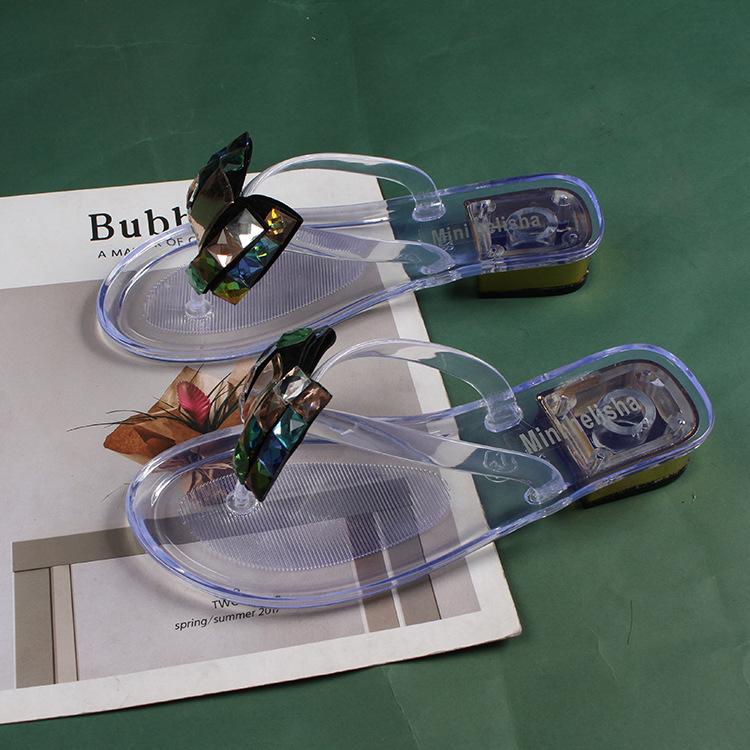 Yuzhihao Women s Rhinestone Low-Heel Summer Flip-Flop Sandals Size 40