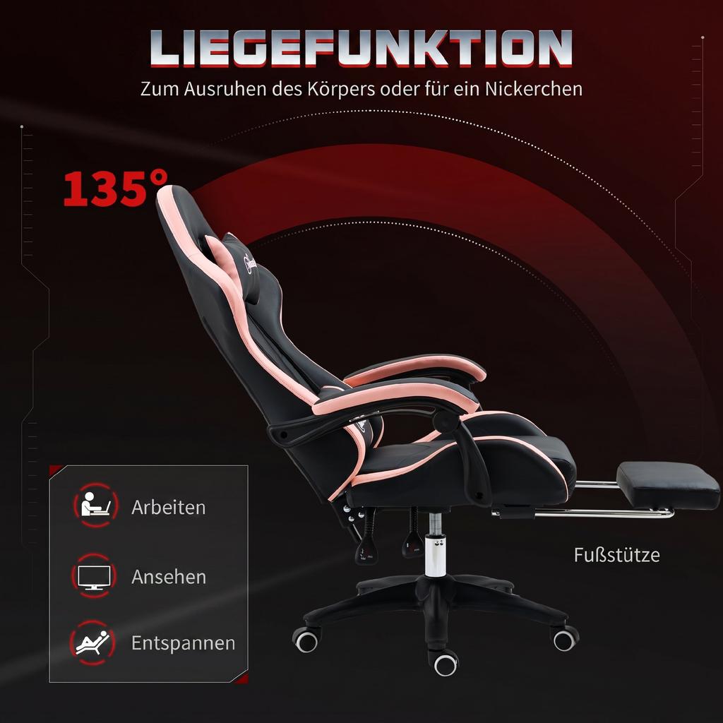 Office Chair, Gaming Chair, 1 Headrest, 1 Lumbar Support, Pink + Black