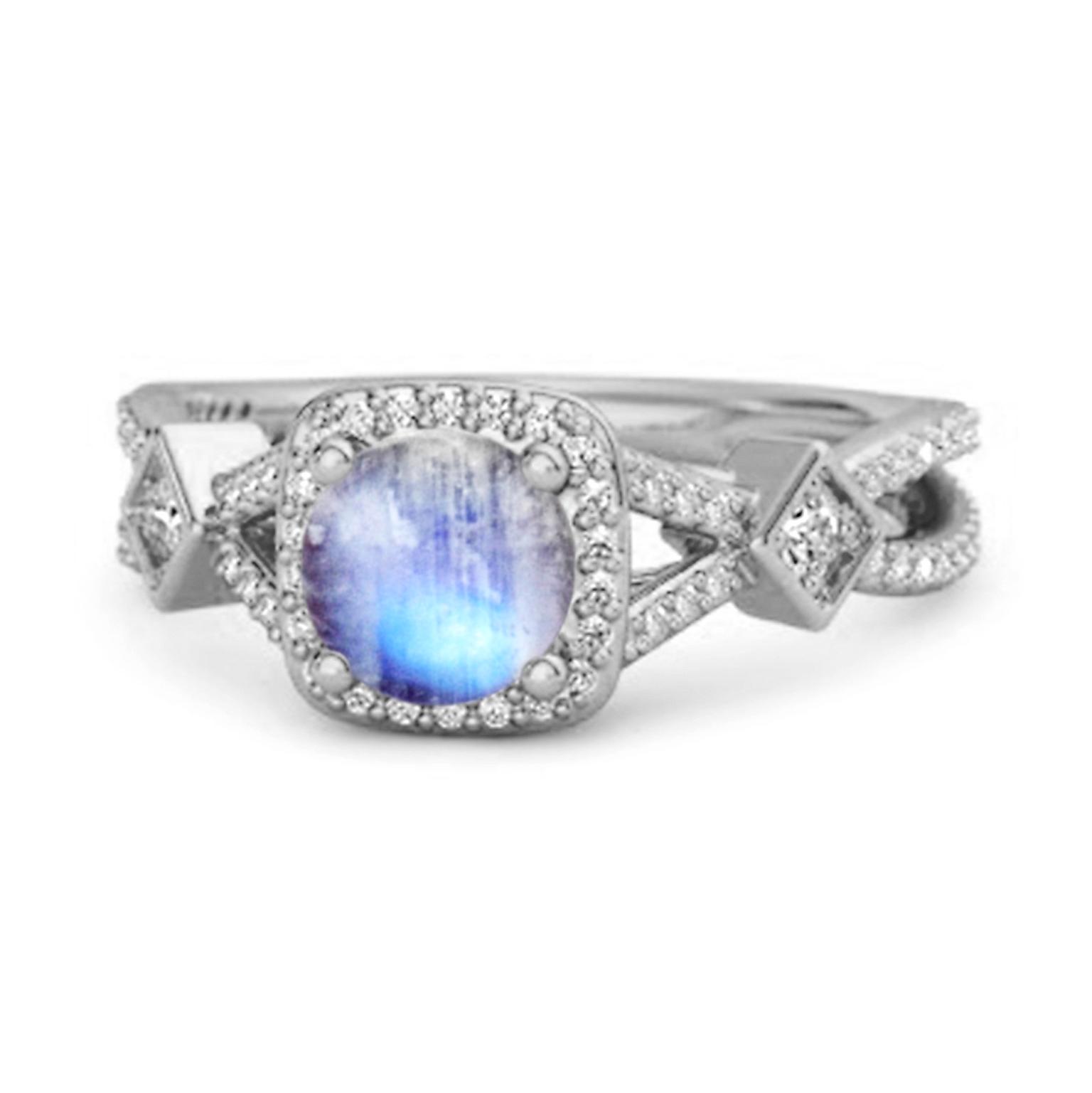 

Moonstone Vintage Halo Art Deco Ring - 925 Sterling Silver 7