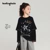 Girls' Faux Two-Piece Long Sleeve Cotton T-Shirt