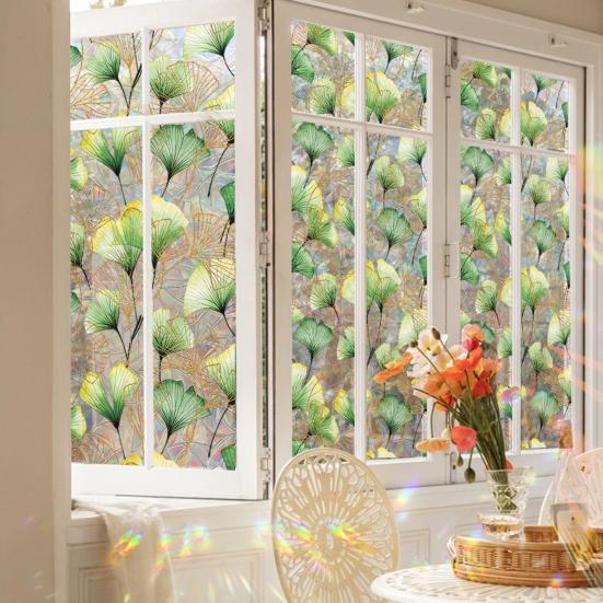 Window Privacy Film Wildflower Decorative Static Cling Vintage Floral Butterfly Window Stickers Non-adhesive Easy Care Decals for Home Kitchen Living