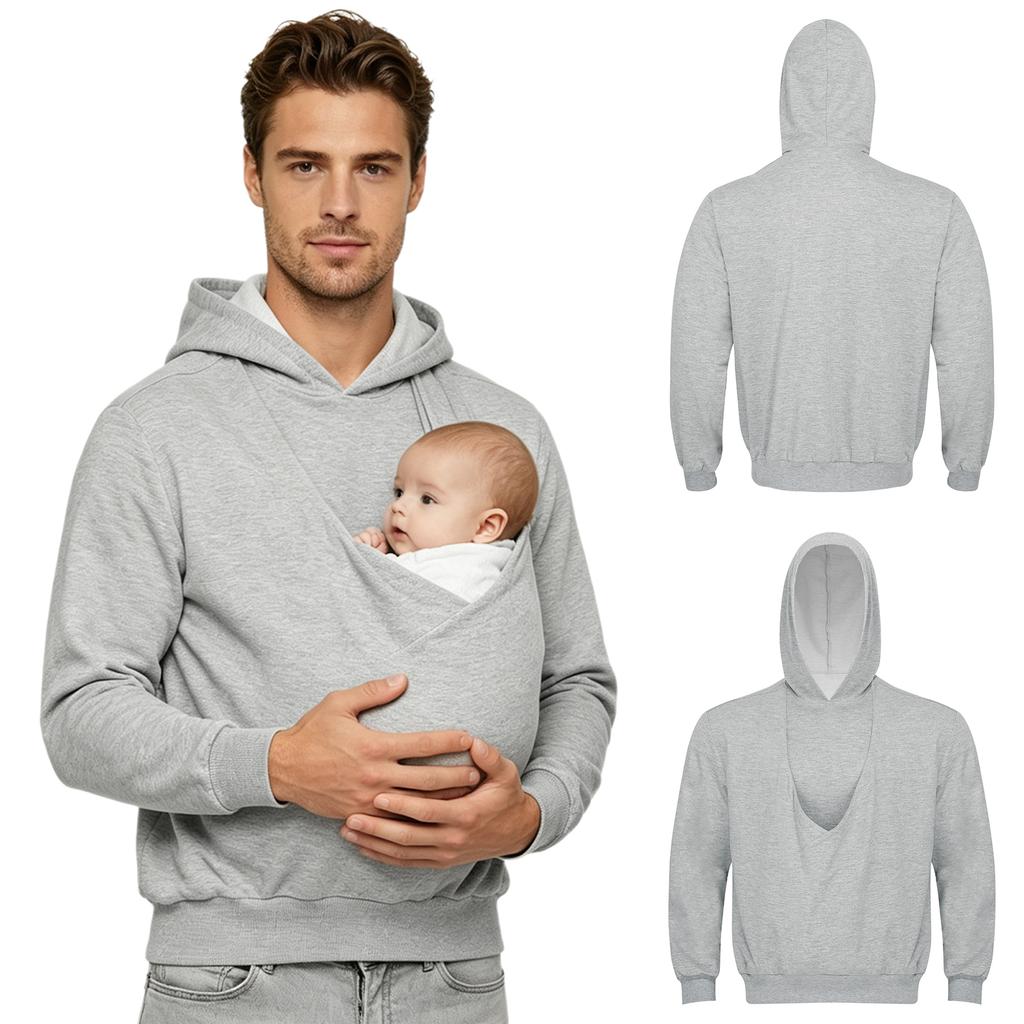 Baby Carrier Hoodie for Men Built-in Kangaroo Pouch Hooded Sweatshirt Large Front Pocket Pullover for Travel Outing