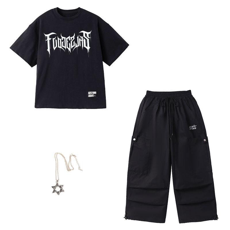

Children Stage Drum Hip-hop Runway Show Performance Costume Boys Girls Street Dance Jazz Streetwear Black and White T-shirt Pants Clothes Set 180cm чорний