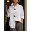 Yeezzi Women's Cotton White Buttoned Shirt Elegant Loose Lapel Blouse Casual Long Sleeves Office Tops for Ladies