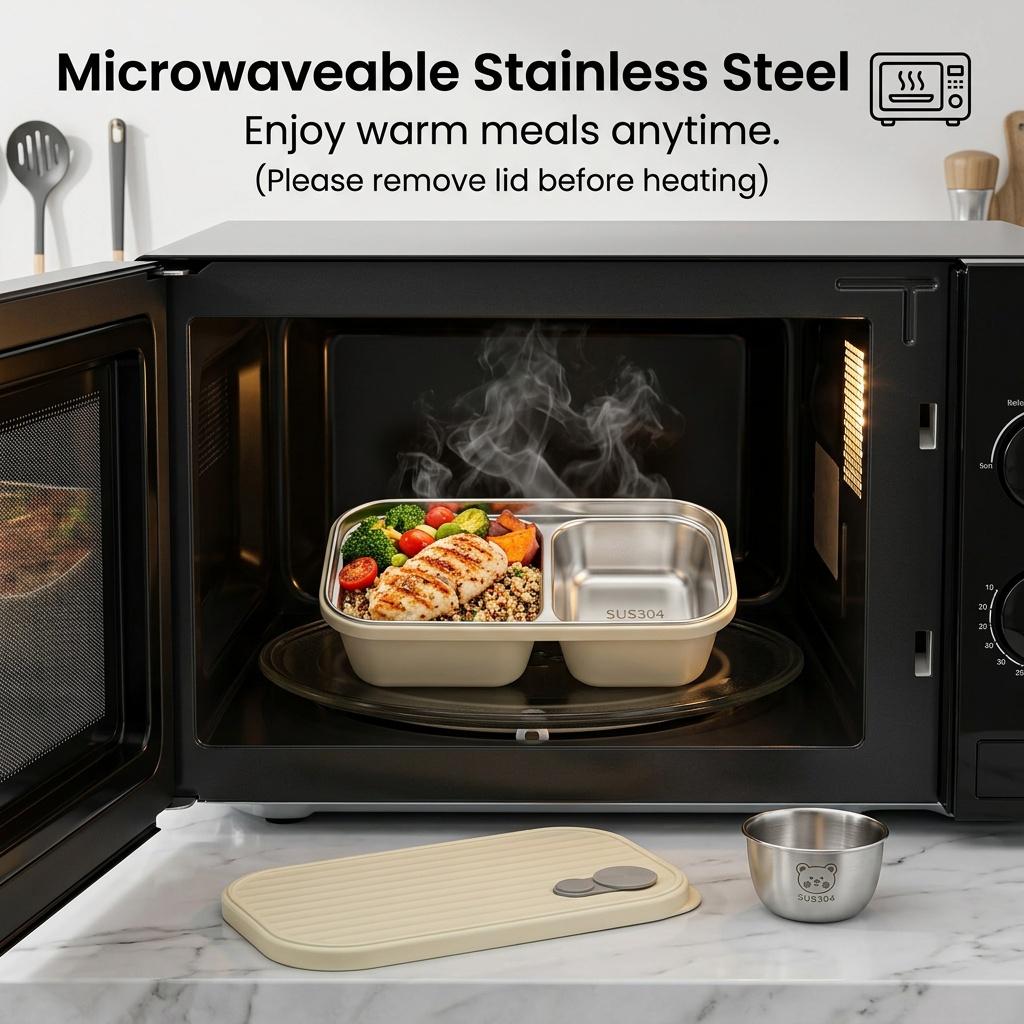 304 Stainless Steel Lunch Box Durable Sealed Bento Box With Sauce Box Microwave Safe Fruit Salad Food Container For Kids Student