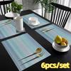 6Pcs Waterproof Table Mat Non-slip Insulation Pad Practical Striped Placemat  Tea Table
