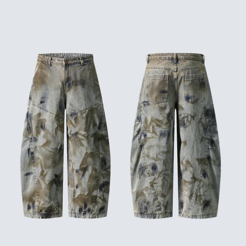 Mens Distressed Washed Jeans Baggy Wide Leg Streetwear Style All