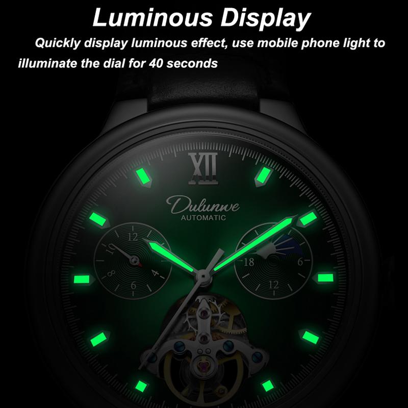 New Luxury Men Mechanical Wristwatches 3ATM Waterproof Automatic Watch Moon Phase Tourbillon Sports Watch for Men Reloj Hombre