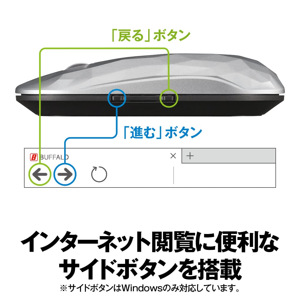 Buffalo Wireless Mobile Mouse Bluetooth FLEXUS Thin and Light 5 Buttons with Wireless Quiet BlueLED MIL Standard Compliant DPI Switching Presentation