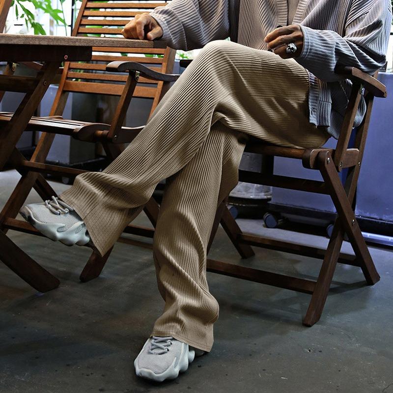 Spring and Autumn Men's Casual Long Pants Premium Loose Straight Pants Wear Striped High Waist Wide Leg Pants