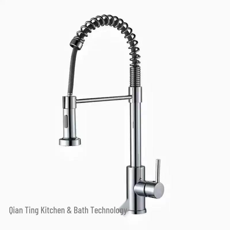 Black Rotatable Dual-Speed Kitchen Faucet with Spring Design for Hot and Cold Water