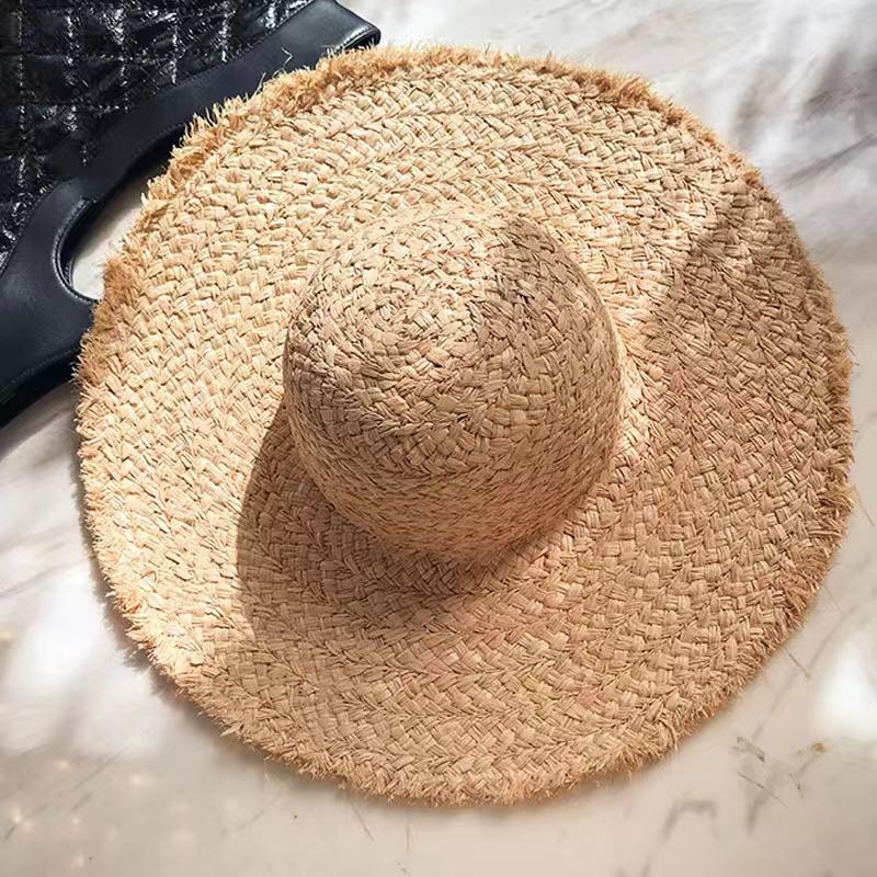 Big Brim Rough Edge Raffia Spot Straw Hat Seaside Beach Hat Vacation Sun Hat Women's Sun Protection Visor Hat