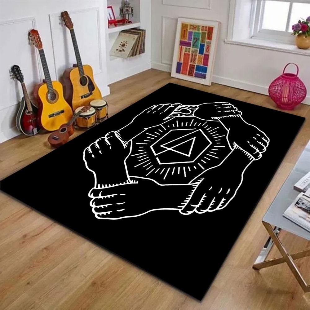Unity Hands with Geometric Symbol Patterned carpet, suitable as a non slip play mat for the living room and bedroom sofa