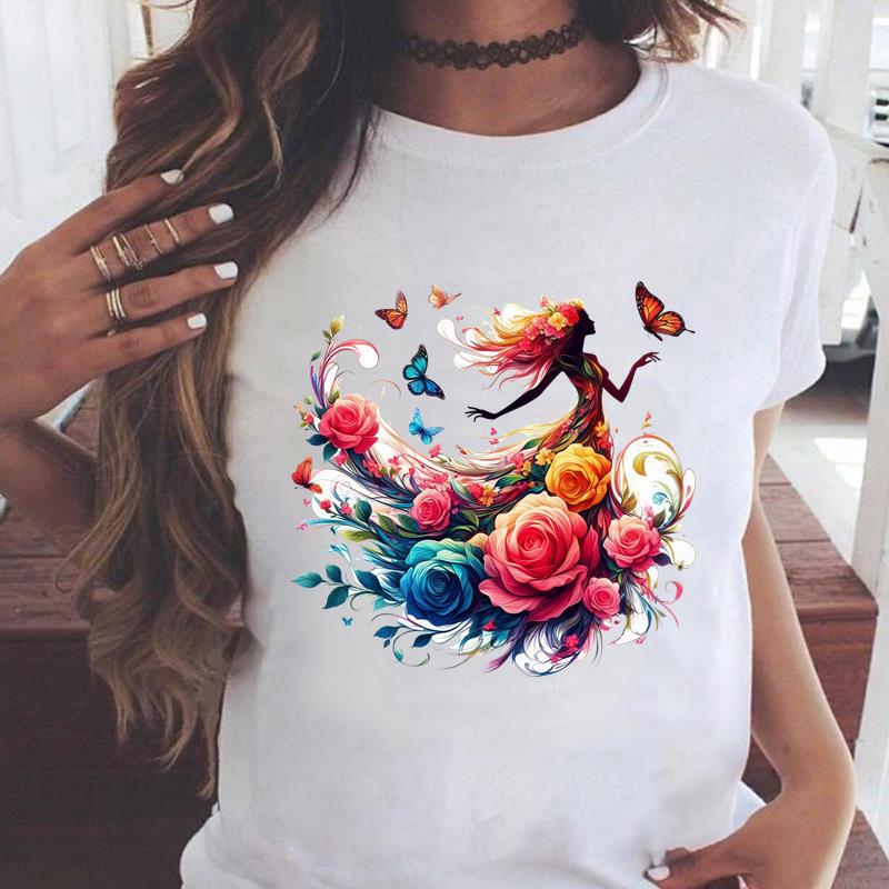 

(Asian Size) sweet trend 90s lovely style Graphic Tee Female Casual Fashion T Clothing Women s Top Print Short Sleeve T-shirts S