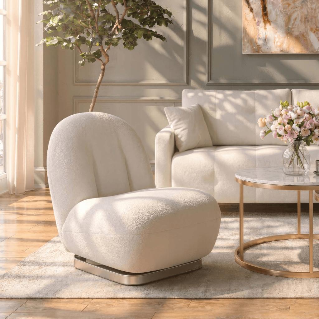 Sonny Cream Boucle Modern Swivel Lounge Chair
