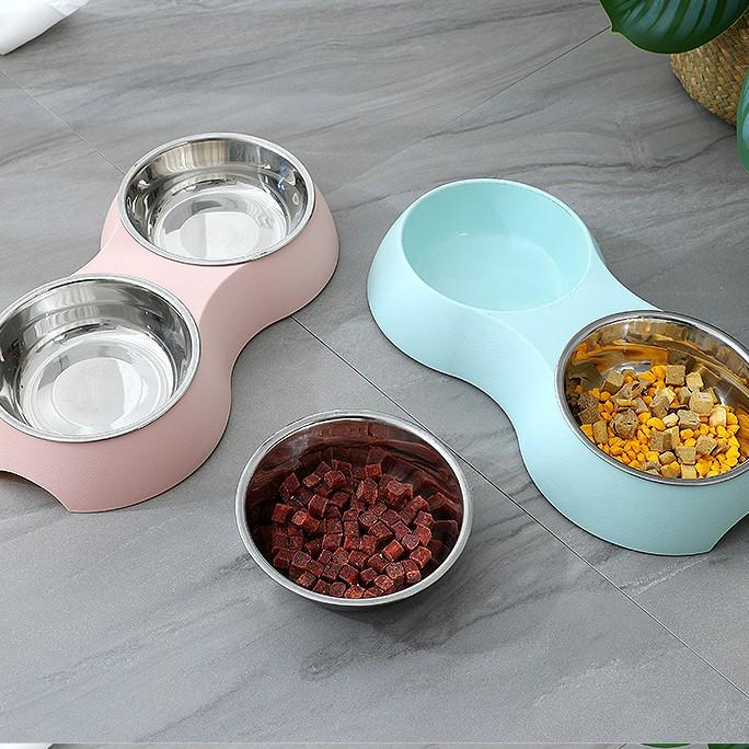 Bol dublu din oțel inoxidabil cu hrănire lentă pentru animale de companie - Culori macaron