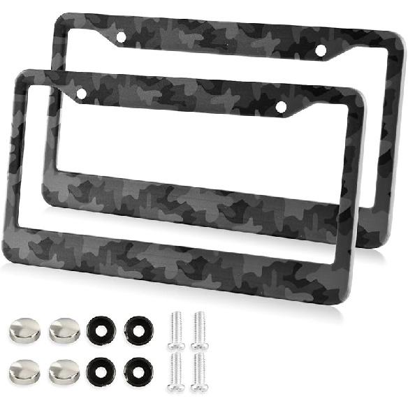 Kigai Black And White Polka Dot License Plate Frame - 2 Pack Universal Stainless Steel License Plate Frame With Screws Included (2 Holes)