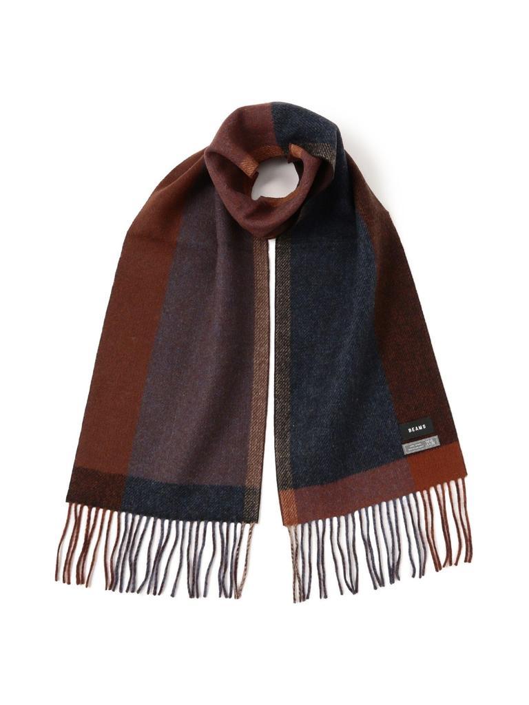 Beams Panel Check Reversible Scarf in x Free Size Men's D.BROWN BLUE,