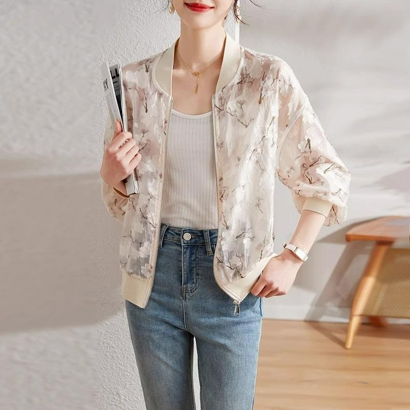 Jacquard Chiffon Sunscreen Clothing Women's Summer All-match Western Style Thin Long-sleeved Small Jacket Jacket