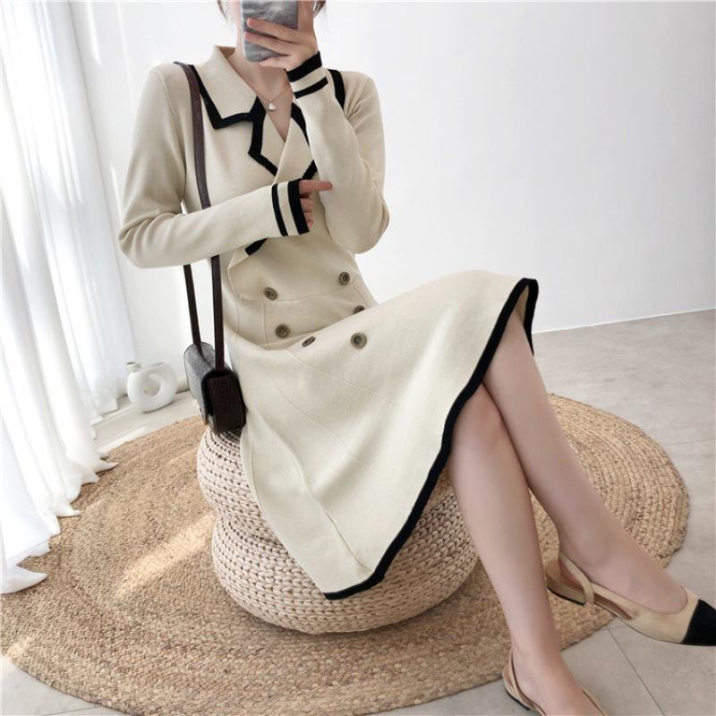 2024 Korean Retro Long-Sleeve A-Line Knitted Dress for Kids