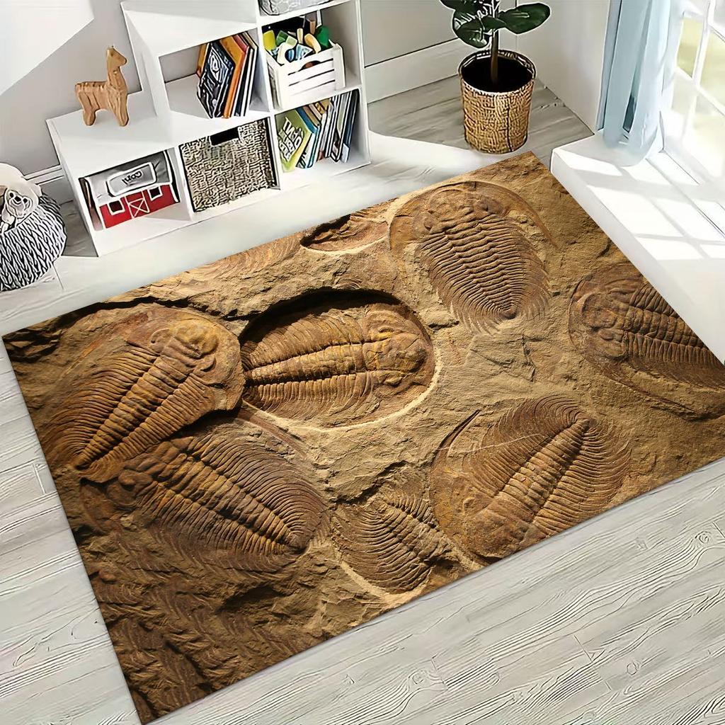 Ancient Creatures Dinosaur Ammonite Fossil Art Rug for Bedroom Living Room Sofa Home Doormat Decor,Large Kids Non-slip Floor Mat