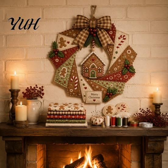 Kreatives handgefertigtes Kranz-Set, Weihnachten Stoff DIY-Kit, Patchwork Anfängerfreundliches Feiertagsbastel-Deko-Set, Dekoration für Haustür, Wanddekoration,