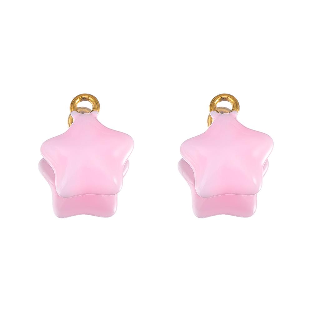 2pcs Stainless Steel Charms Retro Pink Enamel Rose Flower Heart Necklace Charm for DIY Earring Jewelry Making Pendant Supplies