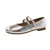 French Silver Mary Jane Single Shoes Women's 2025 Summer and Autumn New Models with Skirts Are Beautiful and Not Tired, Flat Ballet Single Shoes