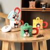 Retro Girl Mug with Lid Girl High Looking Ceramic Cup Creative Water Cup Office Coffee Breakfast Cup