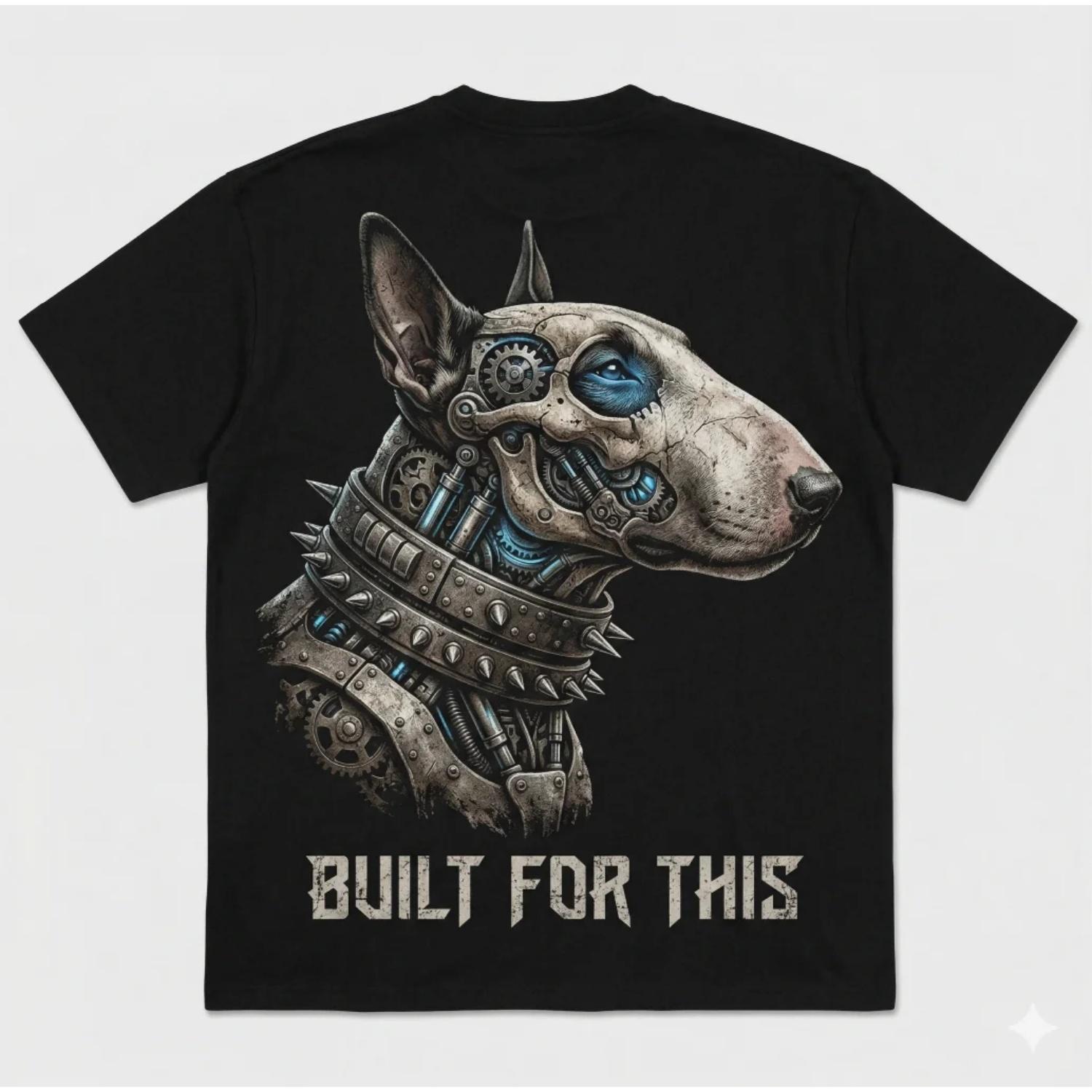 

Cyborg Bull Terrier Steampunk T-Shirt, Mechanical Gears Dog Print Tee, Built For This Gothic Punk Streetwear, Cotton Top for Dog S чёрный