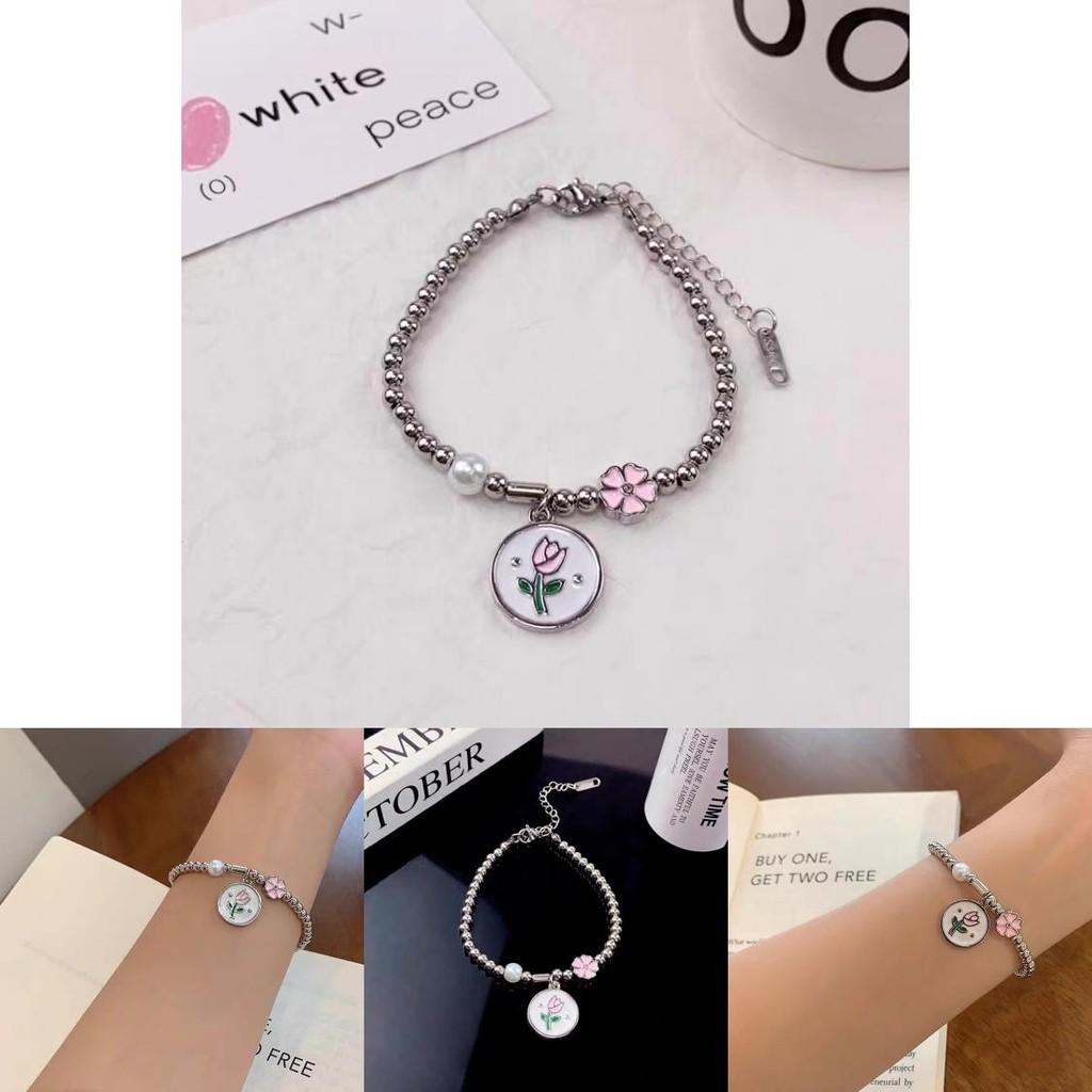 Tulip Pink Elegant Flower Bracelet For Women Highend Geometric Design Summer 2024