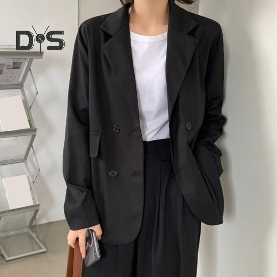 

Весна Осень Женщины Блейзер Однотонный Двубортный Лацкан Офис Женский Костюм Пальто Свободный Крой Клапан Карманы Пиджак Пиджак