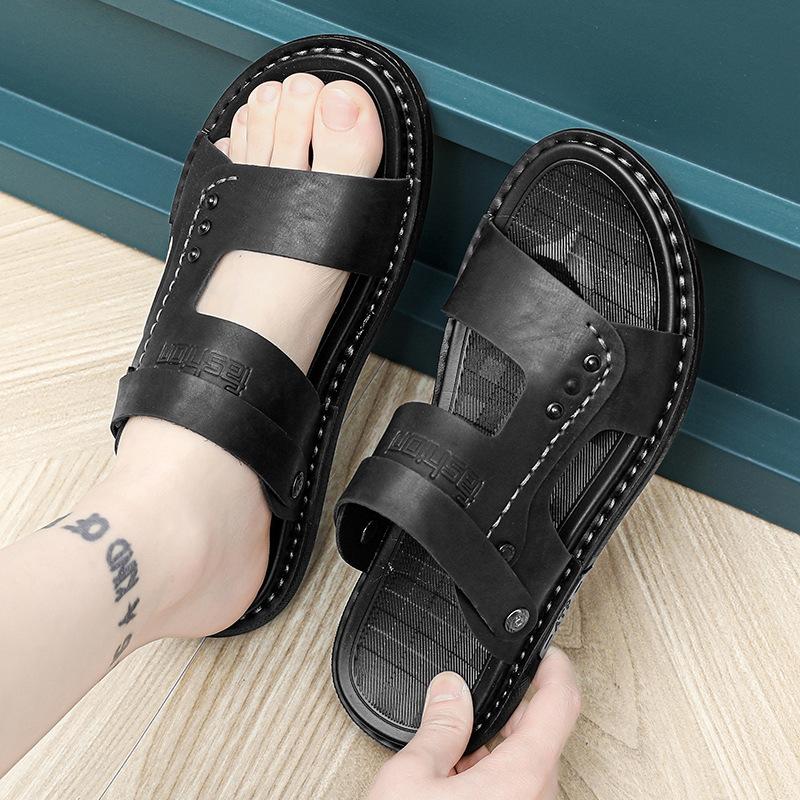 

Сандалии мужские летние тапочки 2024 новые повседневные тапочки для вождения мужские нескользящие спортивные крутые тапочки для вождения 39 чёрный