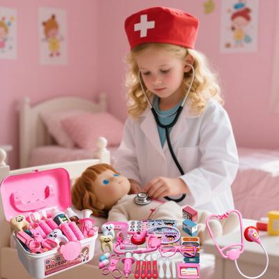 Zestaw do zabawy w lekarza i pielęgniarkę Narzędzia medyczne ze stetoskopem i strzykawkami w wózku do zabawy Idealne prezenty dla dzieciZabawka dla dziewczynki