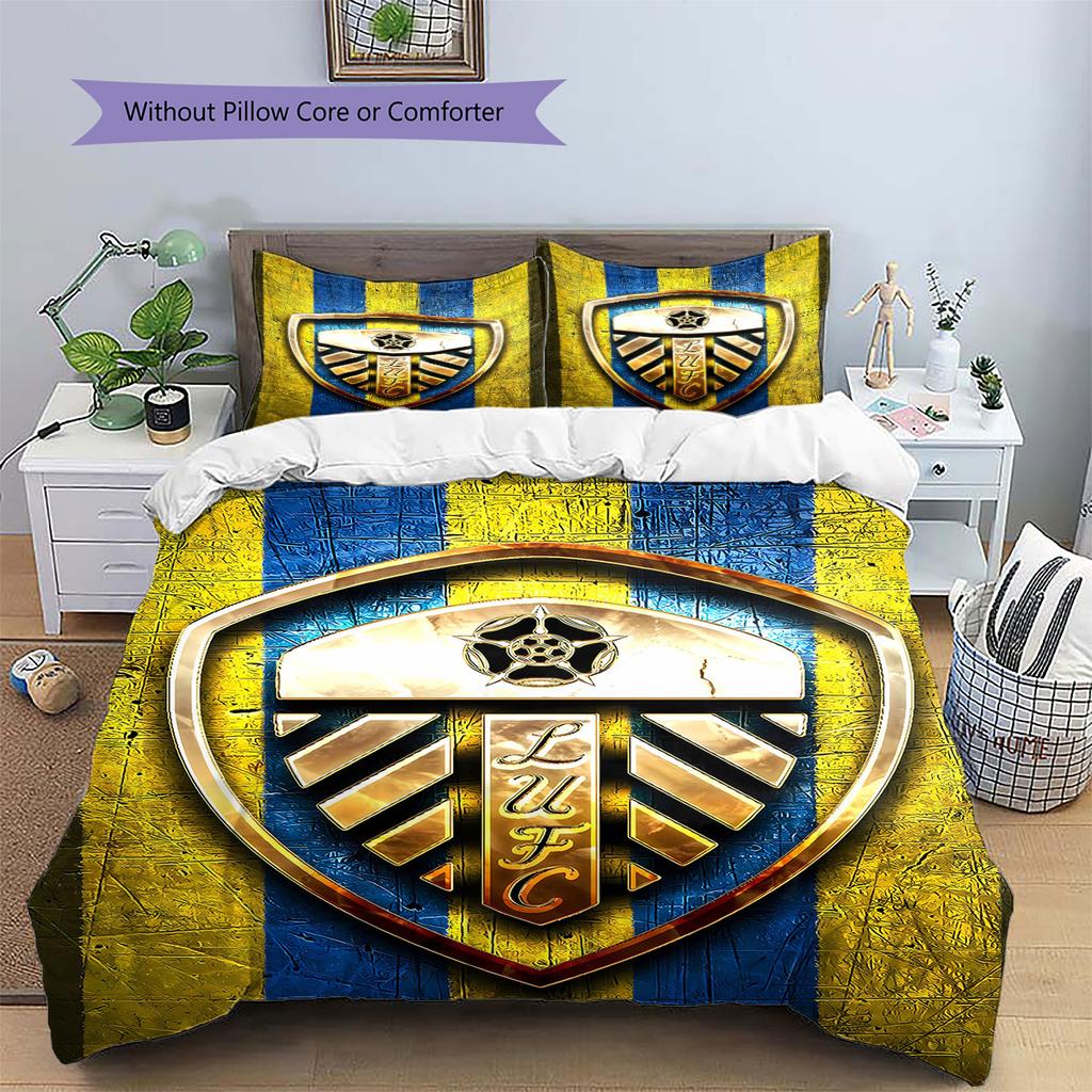 Pościel z wzorem Leeds United Football Club, Zestaw kołdry Poszewka na kołdrę Poszewka na poduszkę Domowy Prezent Urodzinowy(1 * poszwa na kołdrę + 2 * poszewki na poduszki, bez rdzenia)