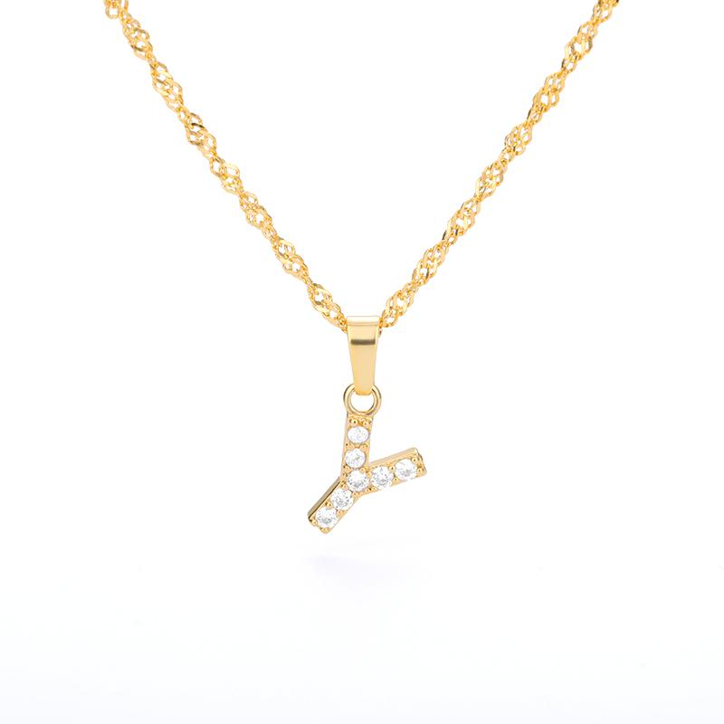 Cubic Zirconia Initial Letter Pendant Necklaces For Women Stainless Steel Gold Color Chain Alphabet Chokers Jewelry Accessories