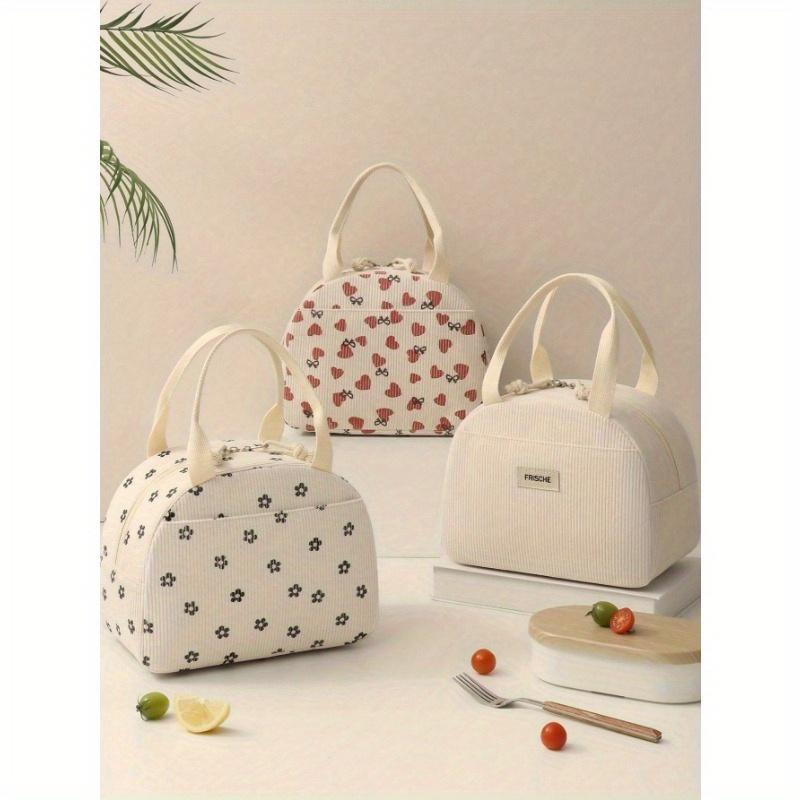 1PC Corduroy Lunch Bag Large Capacity Insulated Soft Reusable Portable with Handle Zipper Insulated Lunch Box Bag for School Picnic Bento Box