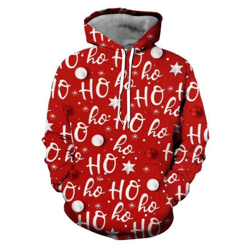 2025 Autumn/Winter Men's Red Wine 3D Christmas Hoodie with Scarf