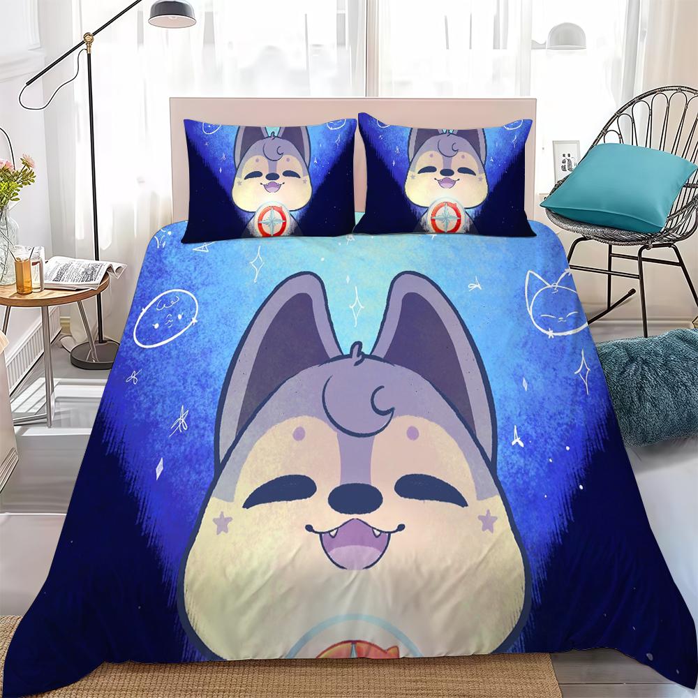 Kpop S-Skzoo Duvet Cover Set Home Style Bedding Soft Laundry Cotton Bed 3 Piece Set Student Dormitory Gift