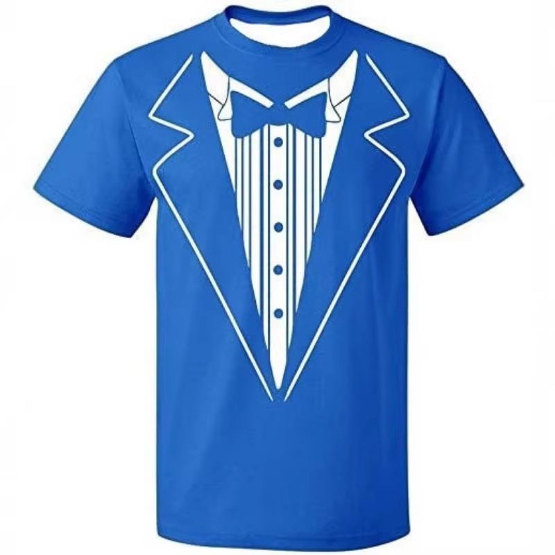 Men Funny Gentleman Fake Tuxedo Print Short Sleeve T Shirt