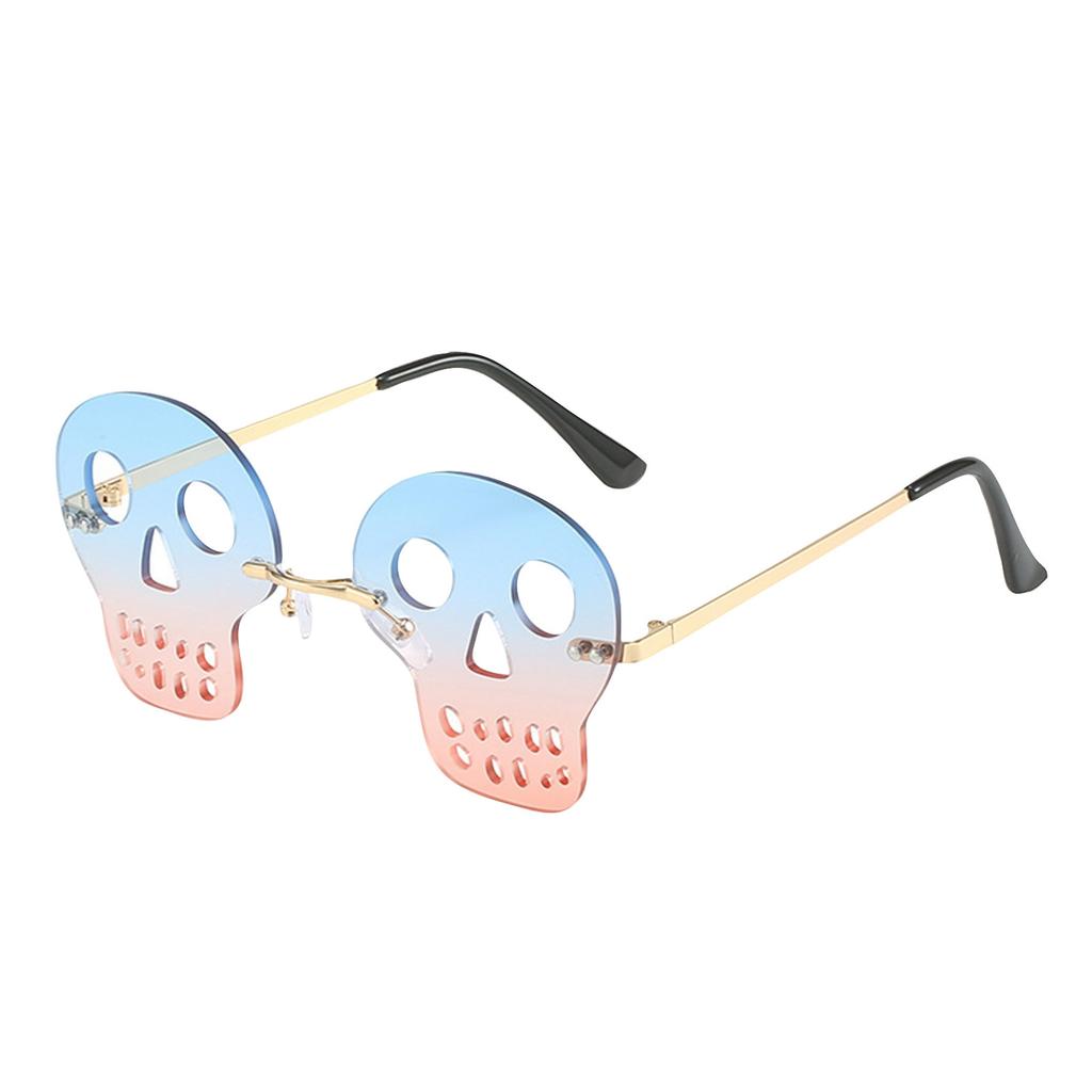 Rimless Halloween Skulls Sunglasses, Festival Skulls Glasses For Women Men