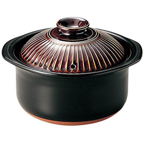 

Banko Ware, Ginpo Pottery, Chrysanthemum Design, Earthenware Rice Pot (Ame Glaze, 2-cup Capacity)