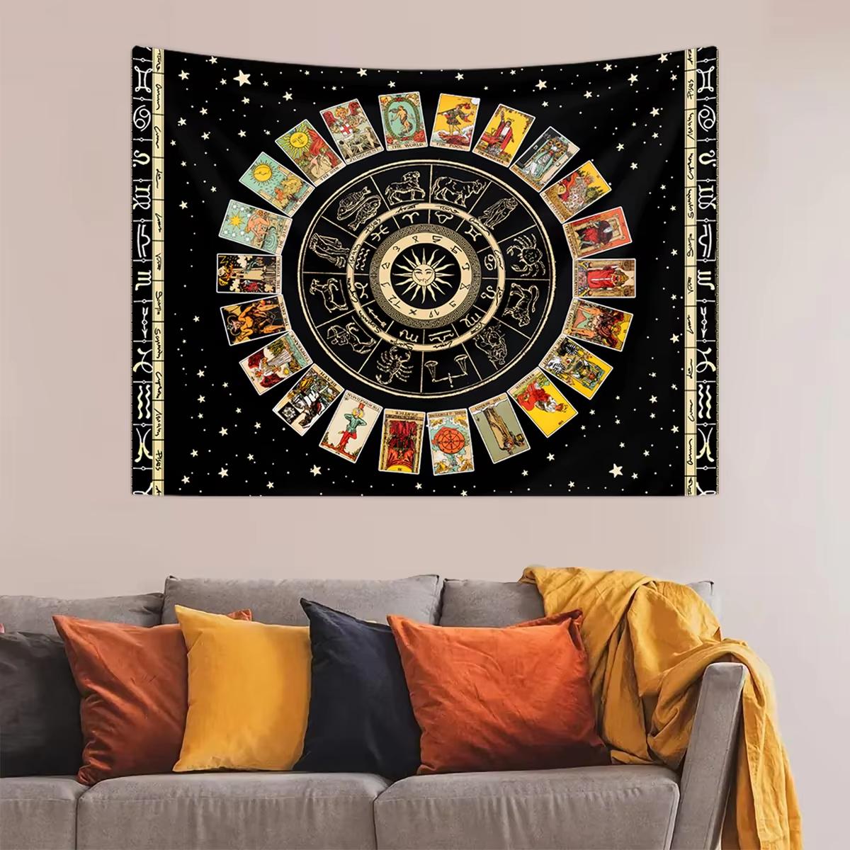 

VIKAMA Constellation Tarot Tapestry Gold and Black Tarot Formation with Mystic Runes Living Room Bedroom Studio Wall Decoration 74x94cm(29x37in)