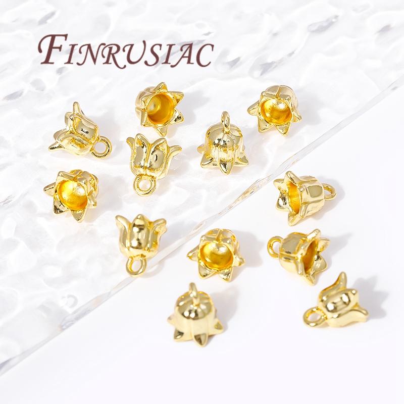 18K Gold Plated Brass Flowers Charms For Jewelry,Pendants For Necklace Making Accessories,Handmade DIY Jewellery Materials